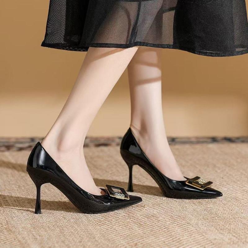 Mode Frühling Herbst Luxus Kristallabsatz Pumps Damen Schwarz Spitzschuh High Heels Schuhe Frau Pu Dünne Absätze Pumps Damen