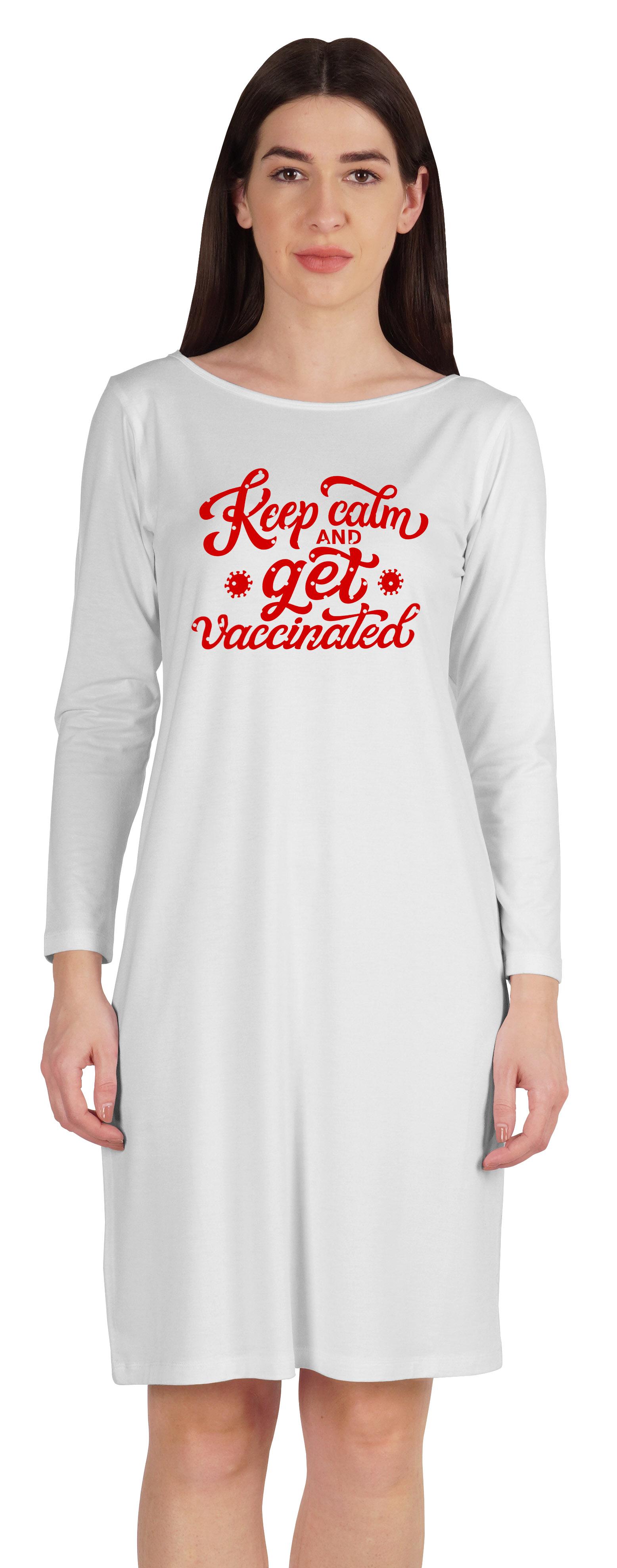 

Inkmeso Футболка Keep Calm And Get Vaccinated Funny Pro Vaccine Boat Neck білий