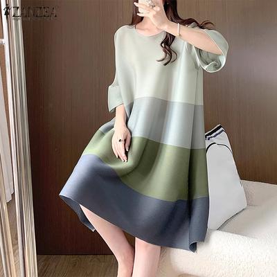 Women Casual O-neck Loose Summer 3/4 Sleeve Dress