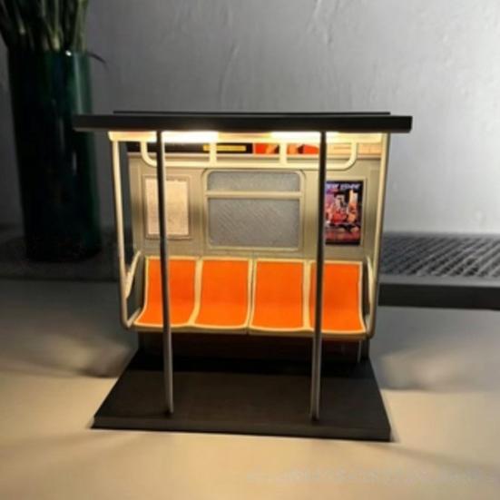 New York Train Lamp Retro LED Ambient Light with Hidden Button 3D Printed Desktop Night Light for Shelf Nightstand Decor