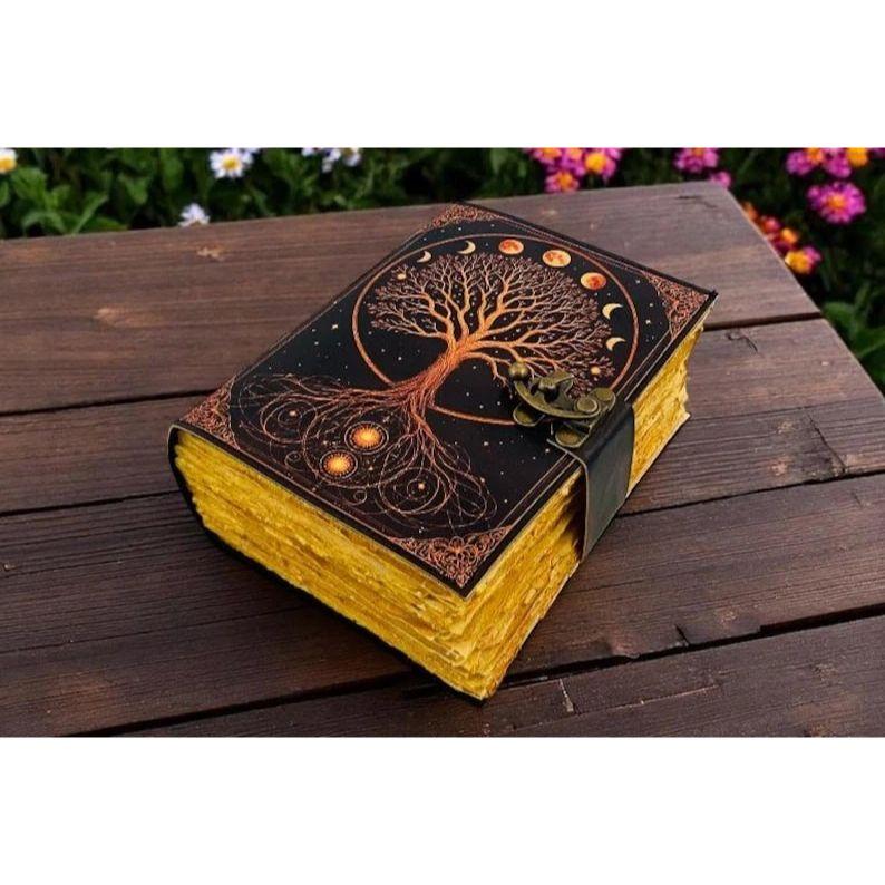 Handmade Leather Tree of Life Journal Vintage Embossed Notebook with Lock Diary