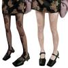 Women Aesthetic Flower Mesh Pantyhose Hosiery Vintage Peony Patterned Hollowed Out Fishnet Tights Stockings for Parties