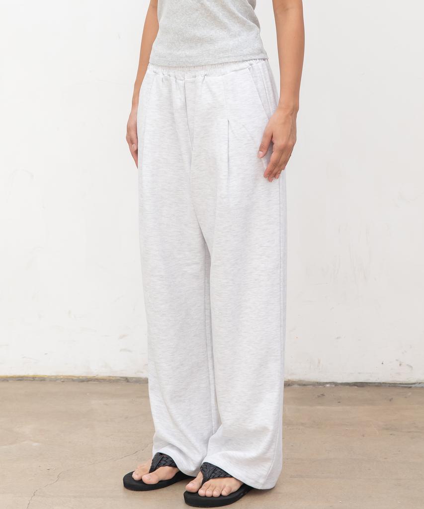 CHAMBROS Point Logo Pintuck Wide Sweatpants [White Melange]