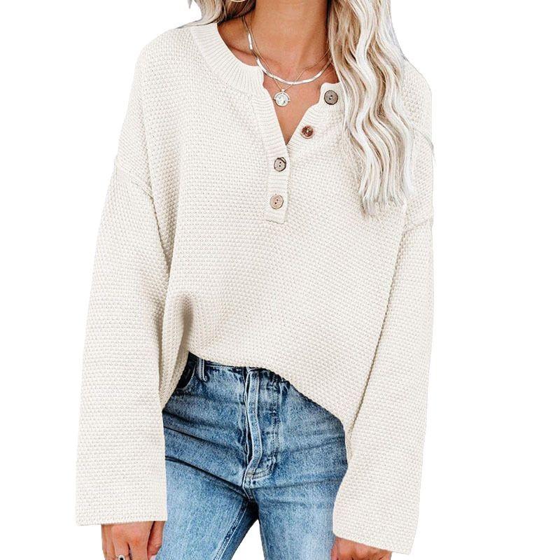 European and American Autumn/winter New Women's Half-cardigan Knit Sweater, Buttoned Open-front, Casual Loose Solid-color Sweater for Women
