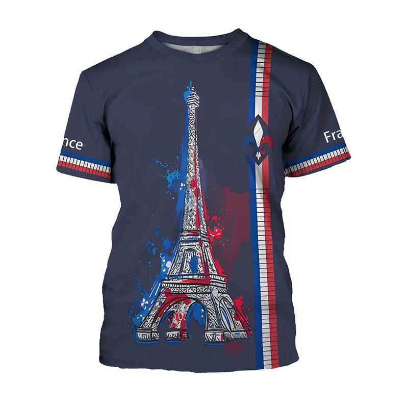 France Retro Flag Print Tshirt Street Casual Harajuku Mens Clothing Oversized T Shirts Football Cock Harajuku Pattern Tee Top