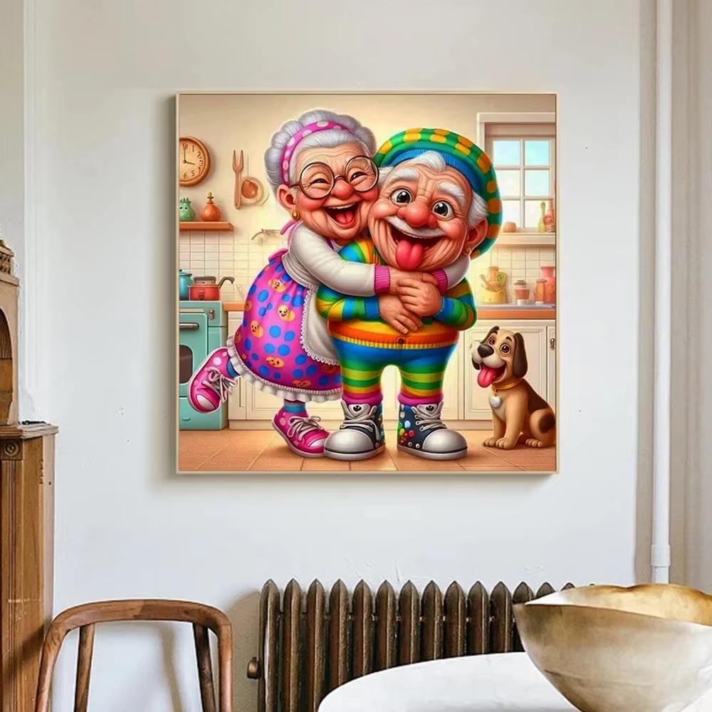 Gjør-det-selv Diamantmaling Bestemor Portrett Full Rund Firkantet Diamant Kvinne Gammel Tegneserie Ny Hjemmedekorasjon Håndverksett