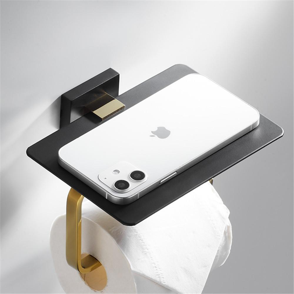 

Tuqiu держатель для туалетной бумаги черный и золотой держатель для бумажных салфеток латунный держатель для рулона бумаги розового золота с полкой для хранения телефона