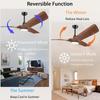 52 Inch Walnut Ceiling Fan, Remote Control with Adjustable Lights, 3 Fan Blades Reversible Indoor Lighting Pendant Light
