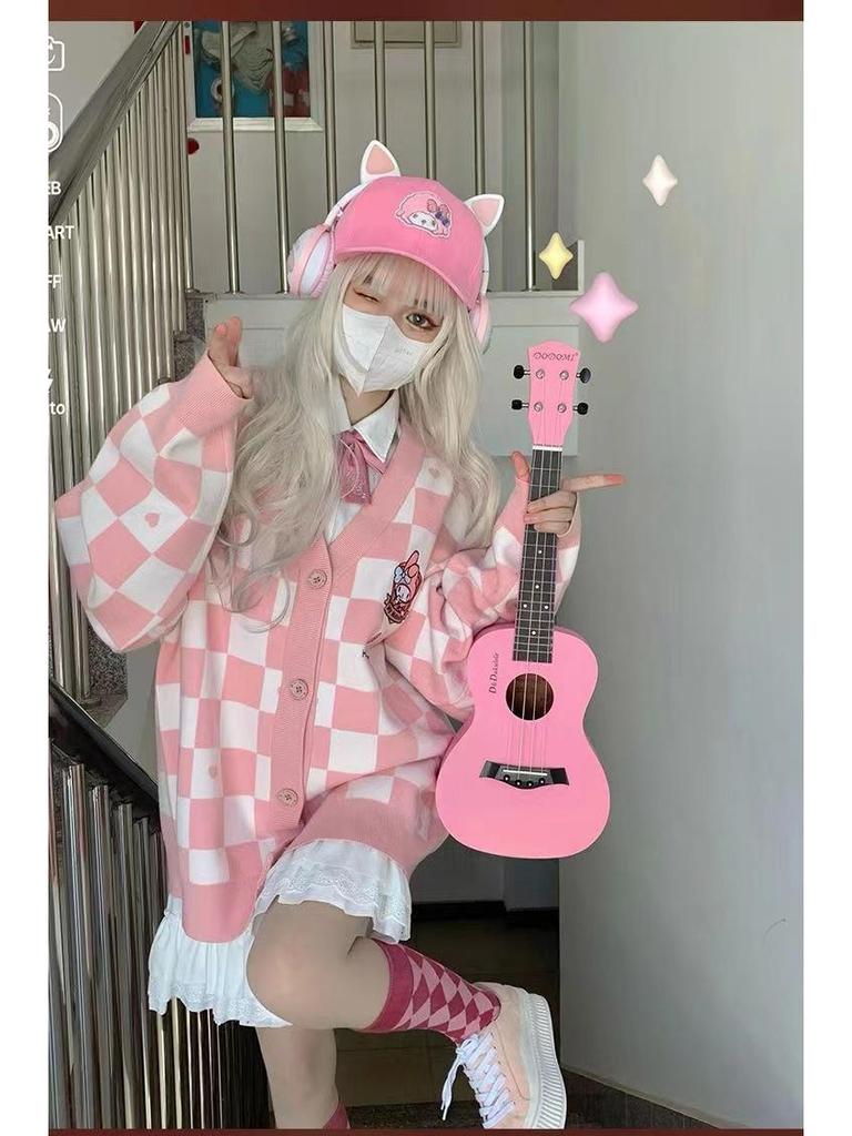 Women's Trendy Checkerboard Soft Loose Niche Sweater Cardigan for Autumn & Winter