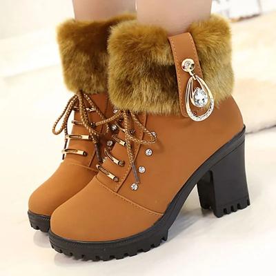Fashion Winter Snow Boots For Women Medium Heel Elegant Lady Fashion Boos Thick Warm Faux Fur Plush Boots 2024 Trend Fashion Boots