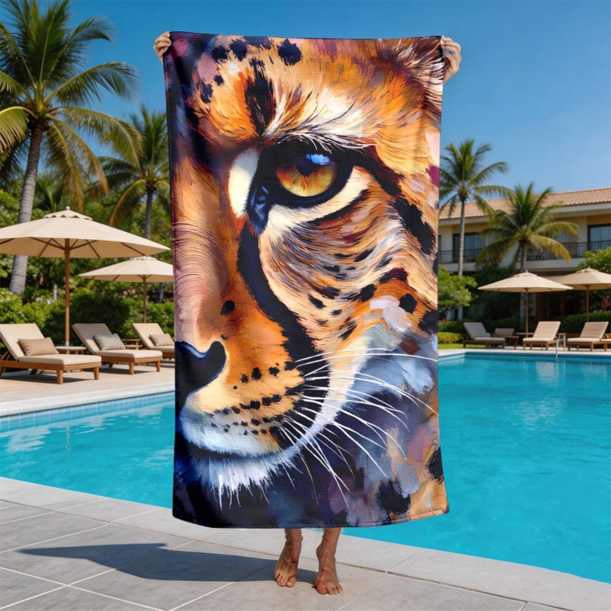 

Watercolor close-up of the cheetah theme polyester microfiber beach towel is highly absorbent, suitable swimming beach outings W30*H60(CM)