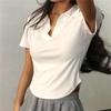 Women's Summer Korean Style Slim Lapel Tee - Solid Color, Short Sleeve, Casual Trend