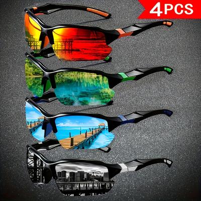 4 szt. Okulary sportowe polaryzacyjne w stylu vintage dla mężczyzn z powłoką do wspinaczki, wędkowania, biegania, do noszenia na co dzień, pełnoobramkowe okulary dekoracyjne