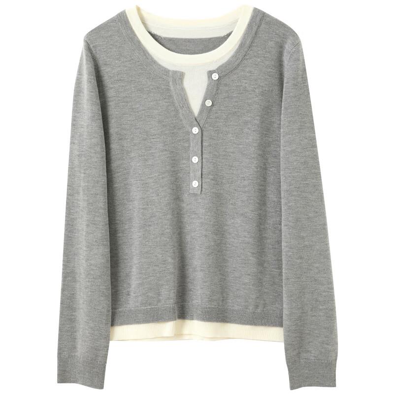 Sancai Women's Faux Two-Piece Knit Pullover Sweater