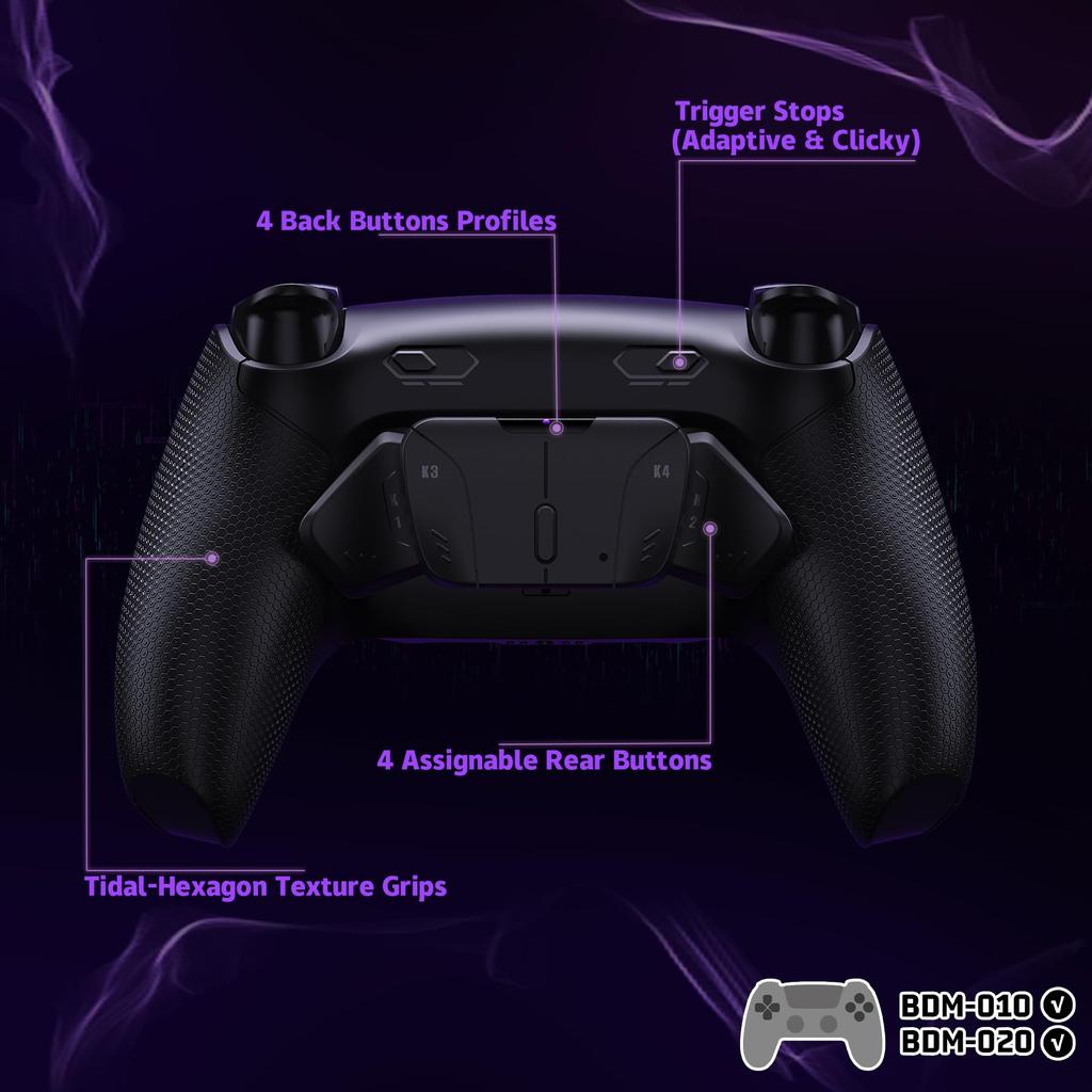 EXtremeRate RISE4 Plus MAX Back Paddle Kit für PS5 Controller mit klickenden Triggerstopps und programmierbarem Gummi-Rücktasten-Kit für PS5 Controller