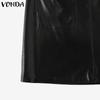 VONDA Women Autumn Solid Color Patch Pocket PU Leather Skirts