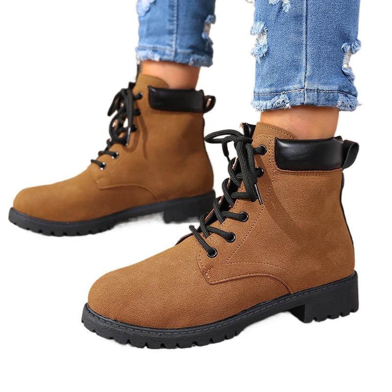 Women's Fashion High Top Ankle Boots British Style Lace Up Front Wide Width PU Leather Comfortable Non-Slip Casual Winter Shoes