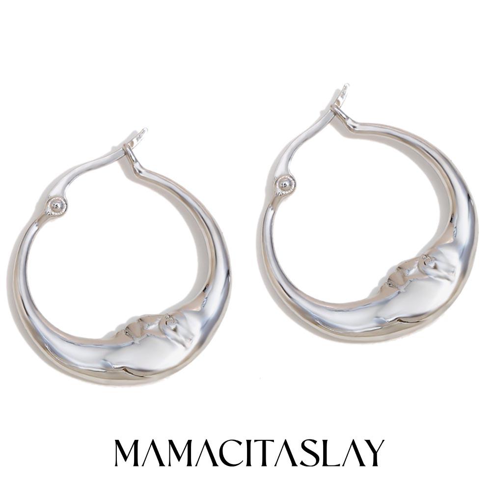 

MamacitaSlay 18K Gold Plated Stainless Steel Moon Hoop Earrings Unique Waterproof Jewelry Women s Charm Statement Earrings Gift срібний