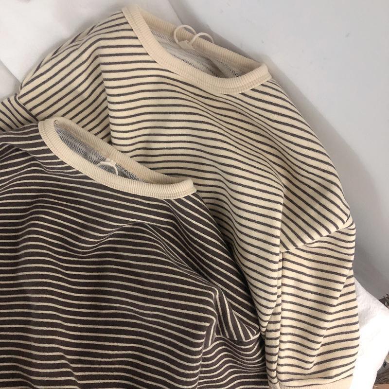 2023 Frühling & Herbst Koreanisches literarisches gestreiftes lockeres T-Shirt für Kinder