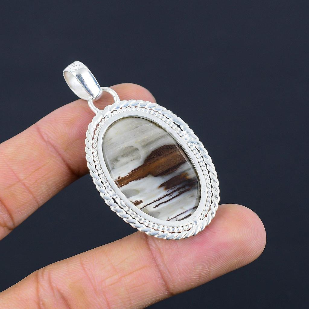 Silver Leaf Jasper Stone Sister Bezel New Pendant Jewelry 925 Sterling Silver