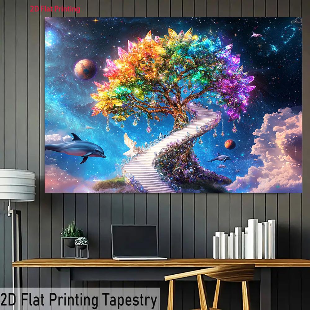 2D plane 1 piece of cloud-tree-bird-nest life-tree theme decoration promotional banner background fabric