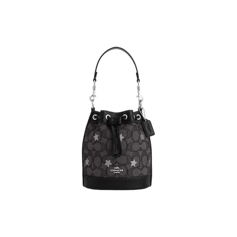 

COACH Dempsey 14 Letter Logo Logo Drawstring Closure Star Print Cowhide Bucket Bag Shoulder Crossbody Handbag Mini Women s Black Gray чорний
