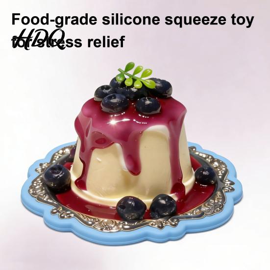 Dessert Squeeze Toy Simulated Cake Food-Grade Silicone Slow Rebound Stress Sensory Ball Relief Blueberry Pudding Shape Soft Decompression Adult
