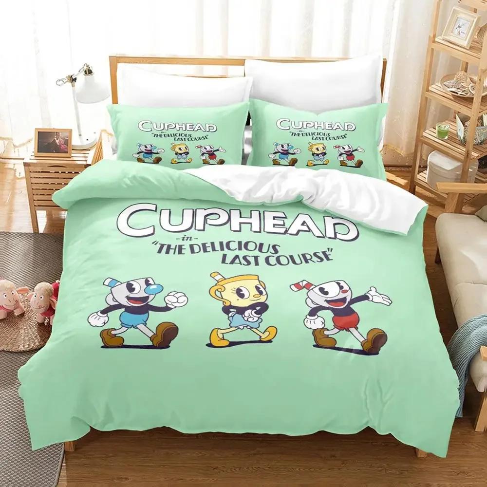 Anime Cuphead Mugman Bettwäscheset Jungen Mädchen Einzel- Queen-Size Bettbezug Kissenbezug Bett Kinder Erwachsene Mode Heimtextil