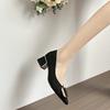 Fashion Pointed Toe Shoes for Women Work Career Office with Medium Heels Black Woman Footwear Metal Decoration Square E Korean Style