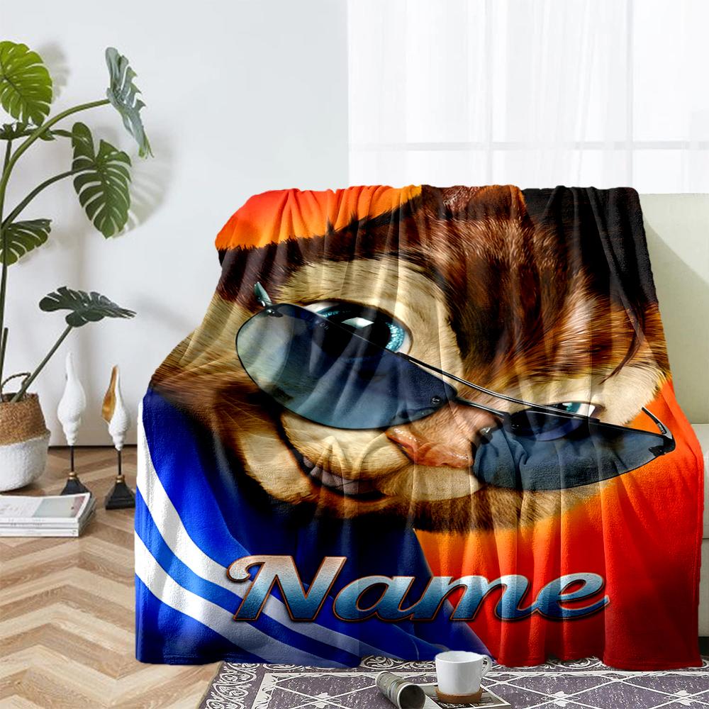 Custom Name Alvin and the Chipmunks Theme Printed Blanket - Perfect for Couch, Bed, Travel & Outdoor Use | Machine Washable, Cozy & Durable.