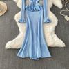 Autumn Winter Women Elegant V-neck Knitted Sweater Metal Button Christmas Party Long Midi Fishtail Dresses