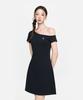 Emelbi Women'S Basic Off-Shoulder Shirred Ribbed Dress La (Black)