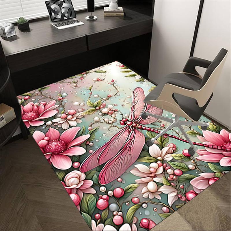 1PC Dragonfly, Flowers Carpet Ultra Soft, Thick & Absorbent, Non Slip Machine Washable Mat for Entryway