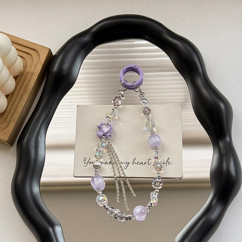 

Розкішний блискучий кришталевий ланцюжок для телефону з бісеру Універсальний шнурок для мобільного телефону проти втрати Модний вишуканий брелок Прикраса для рюкзака фіолетовий