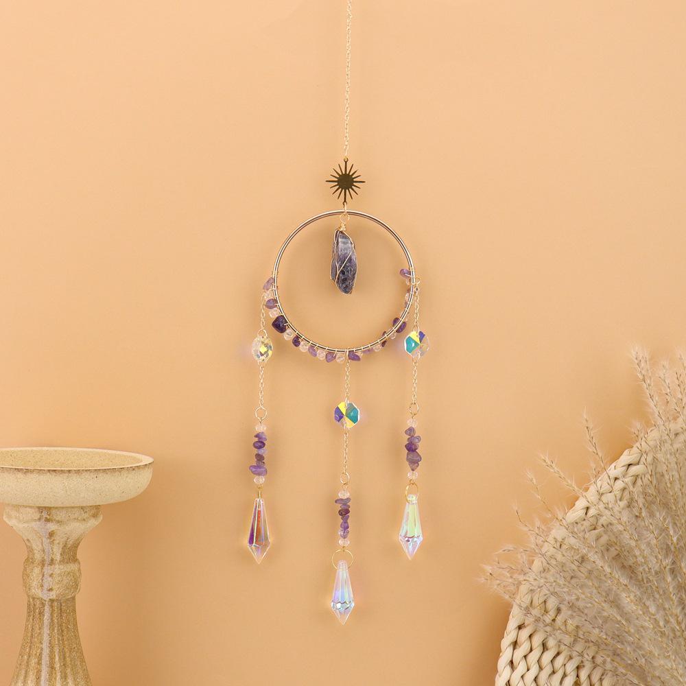 Simple Stylish Indoor Decor: Raw Stone Sun Catcher Wind Chime Pendant T109