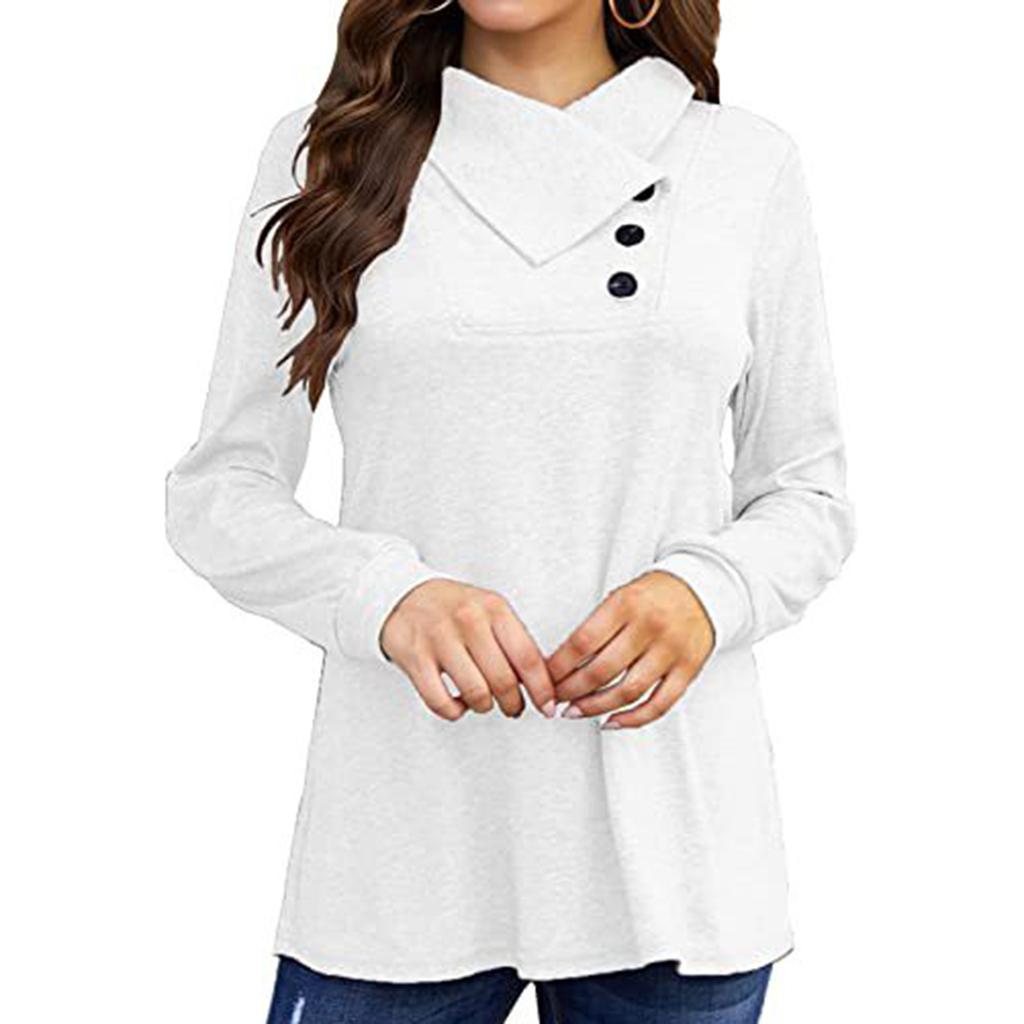 Women's Solid Color Button Long Sleeved T-shirt Loose Pullover Top