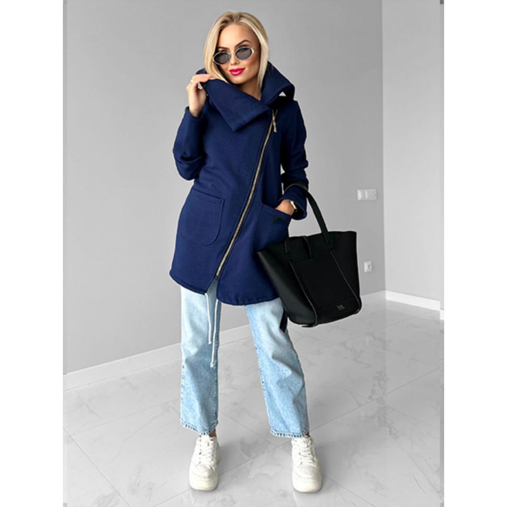 Lapel Sport Fleece Hoodie Casual Long-sleeved Zipper Jacket Women's Plate-size Solid Color Jacket