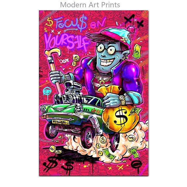 Bitcoin Poster and Print Graffiti Street Art Canvas Painting Pop Wall Art Money Bag Picture For Living Room Home Decor Frameless