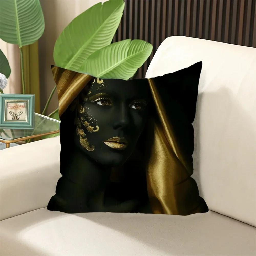 Pillow for Sleep Black Gold African Lady Cushion Cover  ×  Stuffed Cushions Decorative Pillows Sofa Cases Covers Home Garden