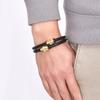 New Hand Woven Gold-plated Stainless Steel Skull Scalp Leather Bracelet with Punk Style Magnetic Buckle Men's Leather Bracelet