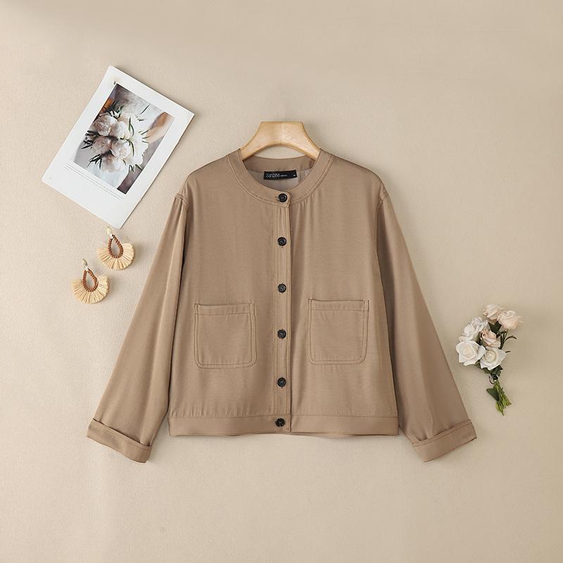 

ZANZEA Женская повседневная блузка с круглым вырезом, свободного кроя, с длинным рукавом и пуговицами 5XL хаки