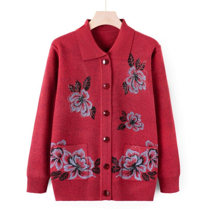 Grandma sweater cardigan middle-aged knitted sweater autumn coat women the elderly mother autumn top thin