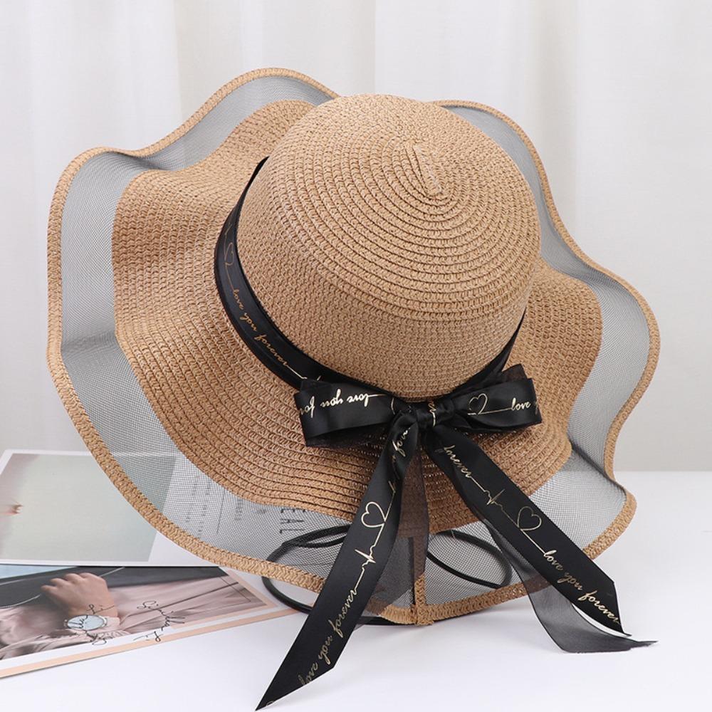 Weave Bow Straw Hat Bowkont Sun Protection Cap Sweet Beach Hat  Holiday