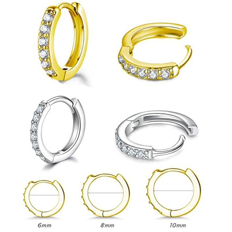 925 Silver Solid Small Hoop Earrings for Women Girls Zircon Stone Round Tiny Ear Hoops Elegant Design Jewelry Gifts