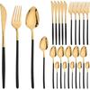 24Pcs Dinnerware Set Stainless Steel Tableware Knifves Forks Spoons Black Gold Cutlery Mirror Flatware Kitchen Dinner Silverware