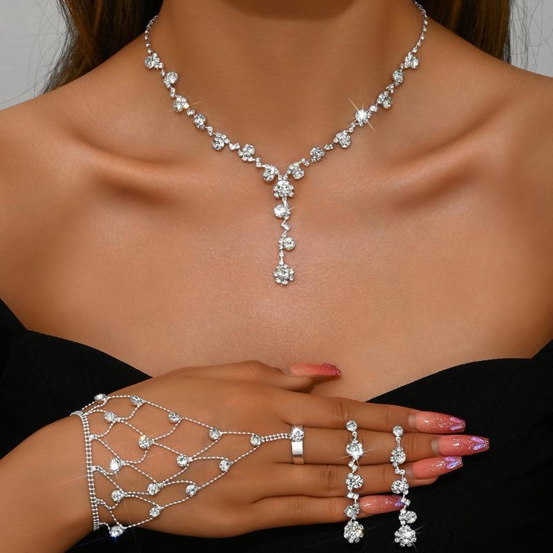 Modische Kristall-Strasssteine, Halsketten, Ohrstecker, Armbänder, dreiteilige Schmuckaccessoires, Hochzeitsaccessoires, vielseitige Bräute