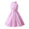 Vestito da bambina senza maniche a quadri rosa con scollo all'americana - Stile europeo e americano