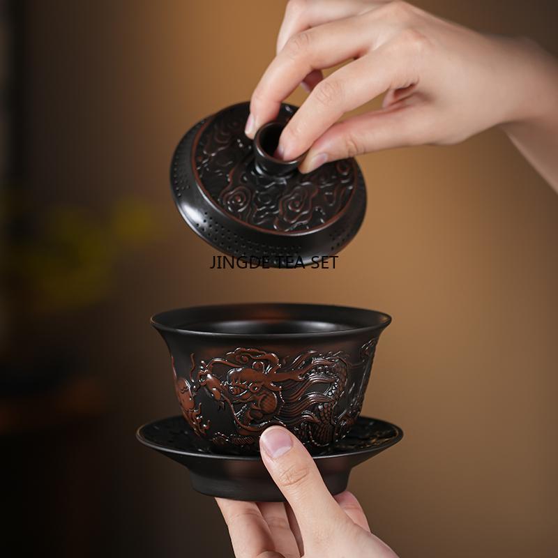 Purple pottery handmade bowl household Kung Fu tea set Kung Fu tea art accessories