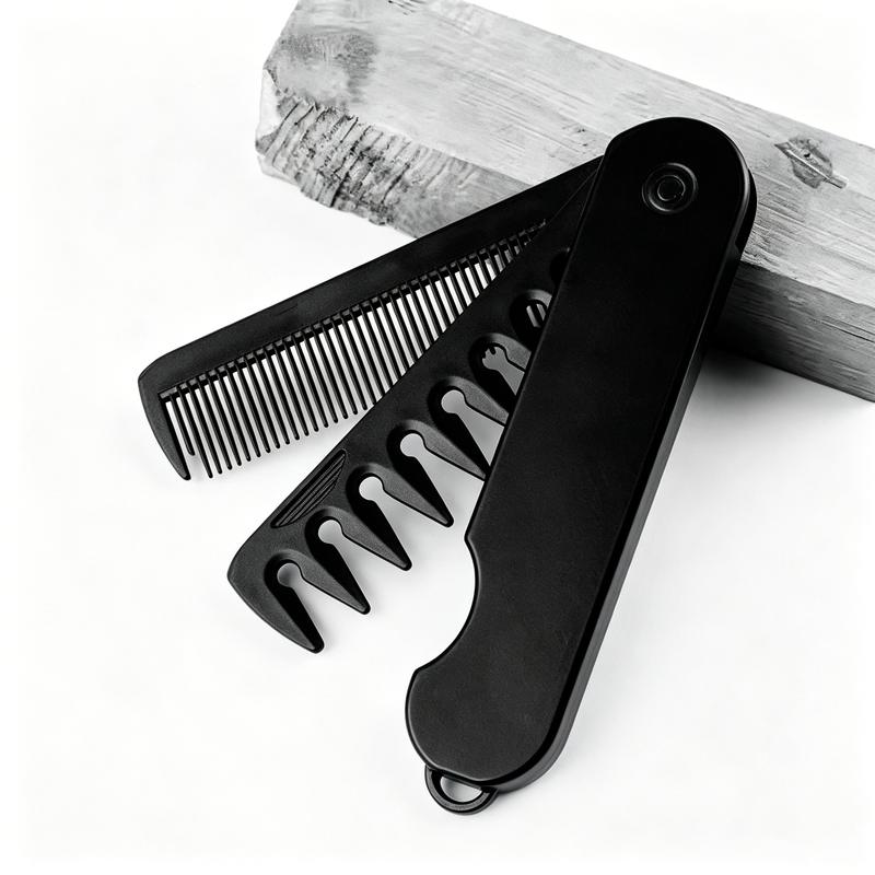 Multifunctional 3 In 1 Folding Pocket Comb, Wide & Fine Tooth Oil Head Beard Styling Comb Portable Travel Barber Hair Grooming T