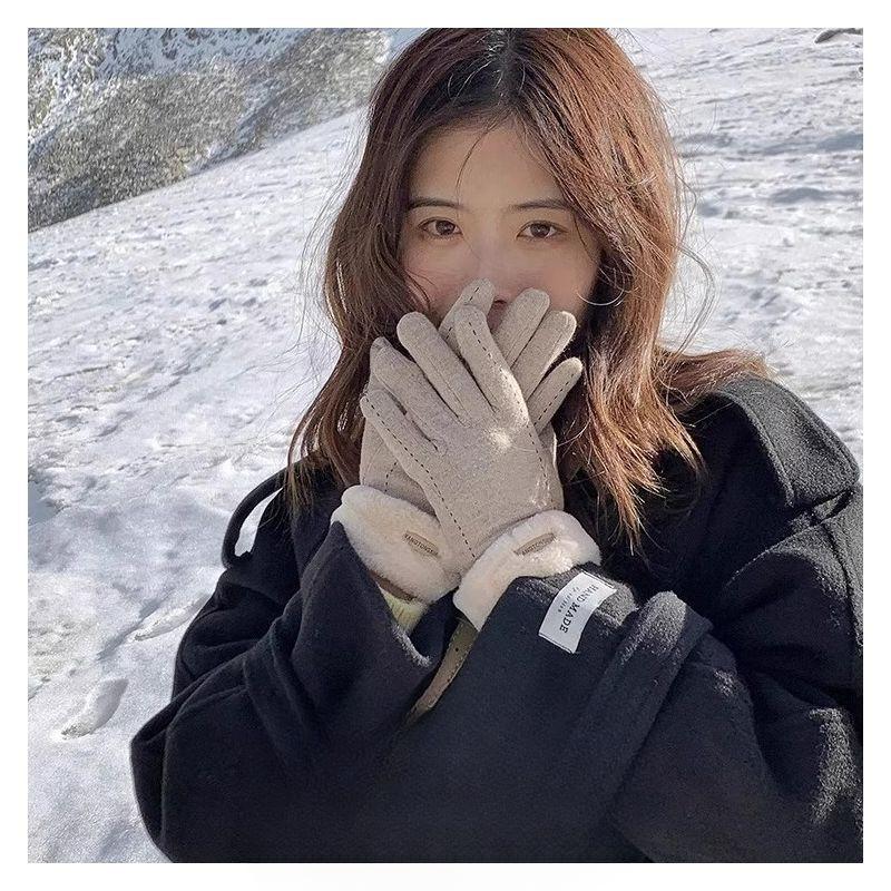 Winter Warm Gloves Plus Velvet Thickened Cold Proof Index Finger Touch Screen Soft and Comfortable Cold Resistant Partial Knitted Gloves Fashionable